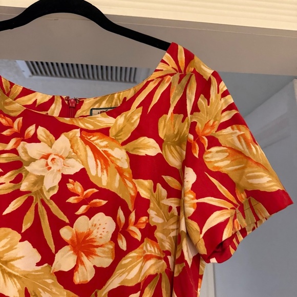 Rum Runner Vintage 100% Silk Red Hawaiian Floral Wrap Midi Dress Sz 10 Cruise - Picture 3 of 11